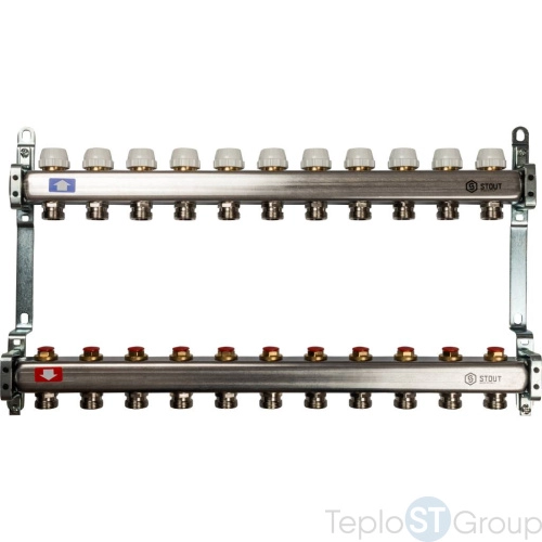 Stout Коллектор из нержавеющей стали без расходомеров 11 вых. - купить оптом у дилера TeploSTGroup по всей России ✅ ☎ 8 (800) 600-96-13