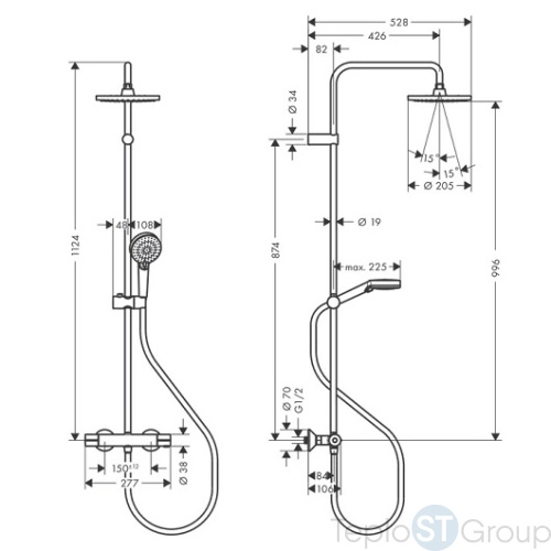 Душевая система Showerpipe 200 1jet с термостатом Hansgrohe Vernis Blend 26276670, матовый черный - купить оптом у дилера TeploSTGroup по всей России ✅ ☎ 8 (800) 600-96-13 фото 4