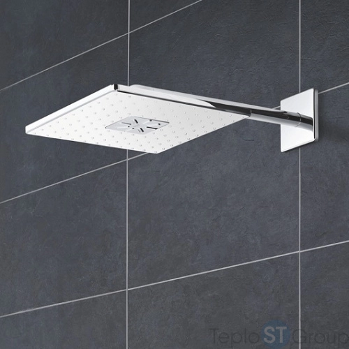 Верхний душ Grohe Rainshower SmartActive Cube 26479LS0 с душевым кронштейном 430 мм, 2 режима струи, белая луна - купить оптом у дилера TeploSTGroup по всей России ✅ ☎ 8 (800) 600-96-13 фото 4