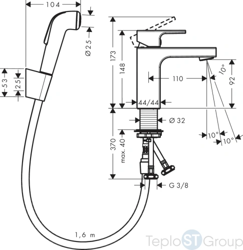 Набор раковины Hansgrohe Vernis Shape 71216000 с гигиеническим душем, хром - купить с доставкой по России фото 2