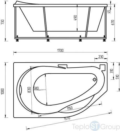 Акриловая ванна Aquatek Таурус 170x100 TAR170-0000084 левая, с фронтальным экраном - купить с доставкой по России фото 3