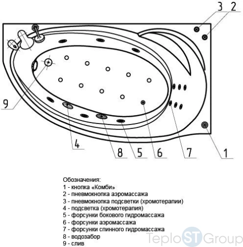 Акриловая ванна Aquatek Бетта 160х97 левая, с гидромассажем Standard (пневмоуправление), с фронтальным экраном - купить с доставкой по России фото 4