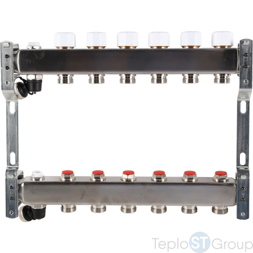 Rommer RMS-3201-000006 Rommer Коллектор из нержавеющей стали без расходомеров, с клапаном вып. воздуха и сливом 6 вых. - купить оптом с доставкой по России фото 4