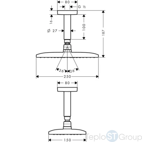 Верхний душ Hansgrohe Raindance E 240 AIR 1jet 27380000, потолочное подсоединение 100 мм, ½’ - купить с доставкой по России фото 2