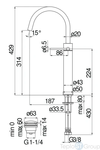 Смеситель для раковины Nobili VELIS VE125168/2FLP с донным клапаном, глянцевый черный - купить с доставкой по России фото 2