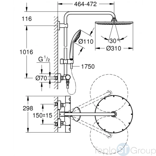 Душевая система GROHE Euphoria 310 26075GL0 холодный рассвет, глянец - купить с доставкой по России фото 2