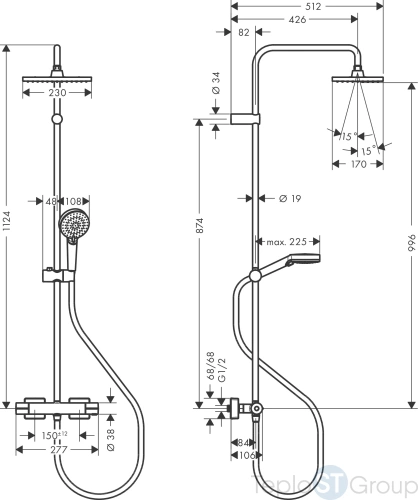 Душевая система Showerpipe 230 1jet с термостатом, EcoSmart Hansgrohe Vernis Shape 26097670, матовый черный - купить оптом у дилера TeploSTGroup по всей России ✅ ☎ 8 (800) 600-96-13 фото 3