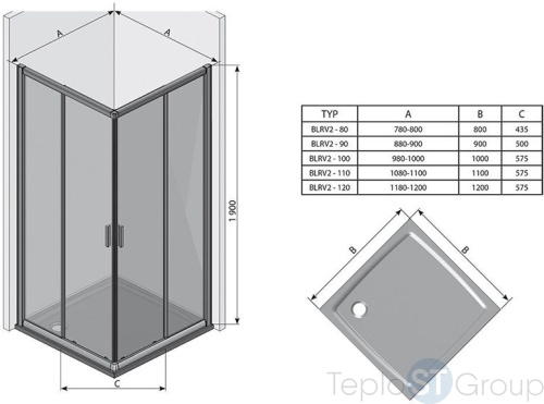 Душевая дверь раздвижная для комбинации с дверью или стенкой Ravak Blix (блестящий+транспарент) BLRV2K-110 1XVD0C00Z1 фото 6