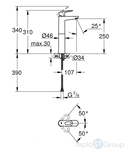 Смеситель для раковины XL-Size Grohe BauLoop 23764000 - купить оптом у дилера TeploSTGroup по всей России ✅ ☎ 8 (800) 600-96-13 фото 2