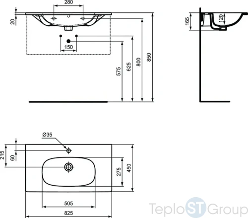 Раковина подвесная Ideal Standard Tesi 62x46 T351001 - купить с доставкой по России фото 3