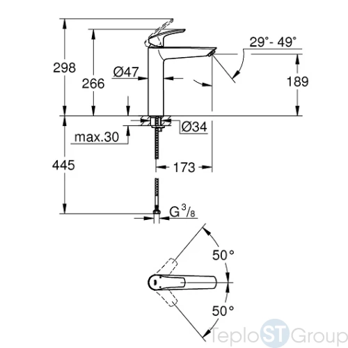 Смеситель для раковины без донного клапана Grohe Eurosmart 23971003 - купить с доставкой по России фото 3