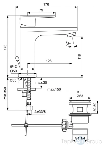 Смеситель для раковины Ideal Standard Cerafine О с пластиковым донным клапаном BC496AA - купить оптом у дилера TeploSTGroup по всей России ✅ ☎ 8 (800) 600-96-13 фото 3