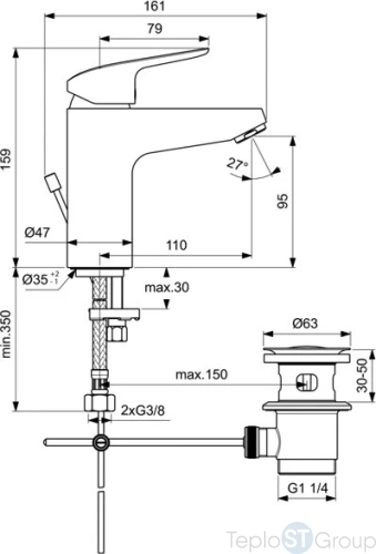 Смеситель для раковины Ideal Standard Ceraflex с донным клапаном B1712AA - купить с доставкой по России фото 2