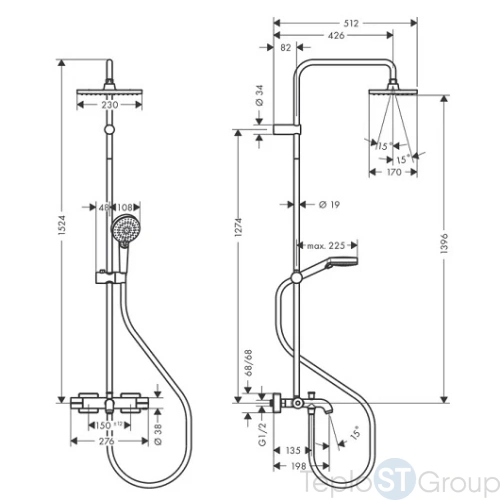 Душевая система Showerpipe 230 1jet с термостатом для ванны Hansgrohe Vernis Shape 26284000 хром - купить с доставкой по России фото 5