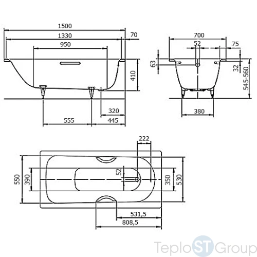 Стальная ванна Kaldewei Saniform Plus 150x70 easy-clean mod. 361-1 111600013001 - купить оптом с доставкой по России фото 2
