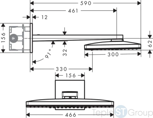 Верхний душ Hansgrohe Rainmaker Select 460 3jet 24007600 с держателем, черный хром - купить с доставкой по России фото 5