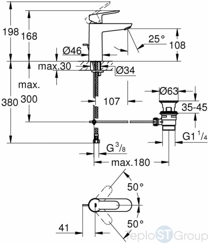 Смеситель для раковины Grohe BauEdge с донным клапаном M-Size 23758000 - купить с доставкой по России фото 2