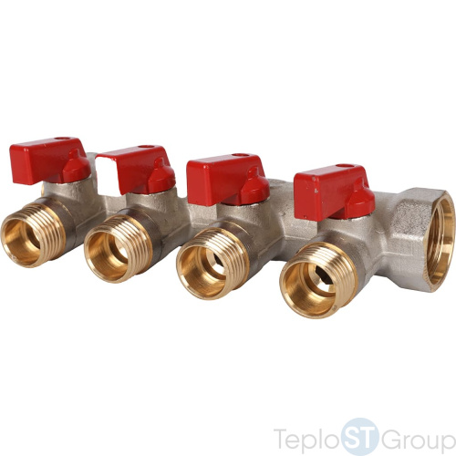 Stout SMB 6210 341204 Stout Коллектор с шаровыми кранами 3/4 , 4 отвода 1/2 (красные ручки) - купить оптом с доставкой по России фото 5