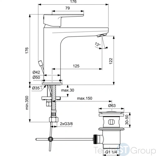 Набор смесителей для ванной и душа Ideal Standard Ceratherm T100 BC985AA с термостатом - купить с доставкой по России фото 4