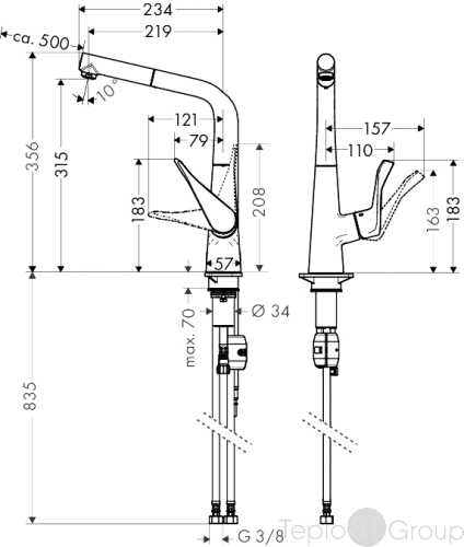 Смеситель для кухни с выдвижным душем Hansgrohe Metris 14821000 - купить с доставкой по России фото 3