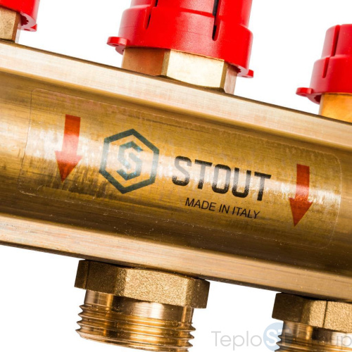 Stout Распределительный коллектор из латуни с расходомерами 9 вых. - купить оптом с доставкой по России фото 3