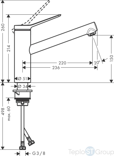 Смеситель для кухни Hansgrohe Zesis M33 150 1jet 74802000, хром - купить с доставкой по России фото 3