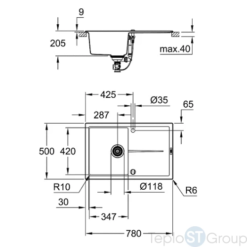 Мойка кухонная Grohe K400 31639AT0 серый гранит - купить с доставкой по России фото 3