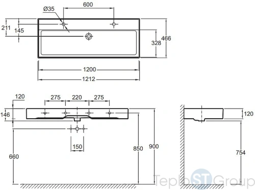 Раковина Jacob Delafon Vivienne EXBK112-00 120x46 - купить оптом у дилера TeploSTGroup по всей России ✅ ☎ 8 (800) 600-96-13 фото 3