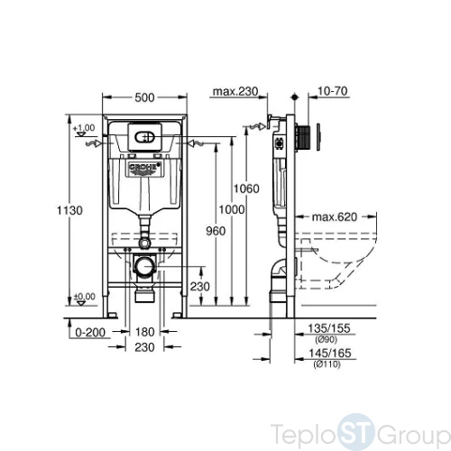 Инсталляция для подвесного унитаза GROHE Solido 3 в 1 с клавишей Arena Cosmopolitan 38981000 - купить с доставкой по России фото 4