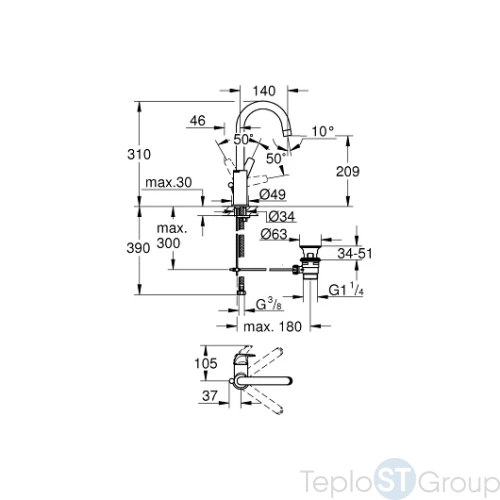 Смеситель для раковины с донным клапаном Grohe BauFlow 23753000 - купить с доставкой по России фото 3