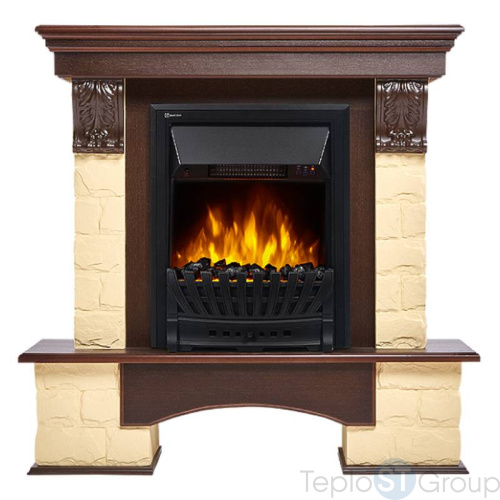 Портал Firelight Forte Classic U (угловой) камень бежевый, шпон темный дуб - купить оптом с доставкой по России