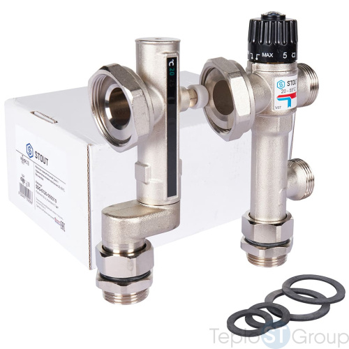 Stout SDG-0120-005010 Stout Насосно-смесительный узел с термостатическим клапаном 20-55°C, без насоса - купить оптом с доставкой по России фото 8