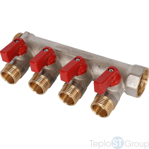 Stout SMB 6210 341204 Stout Коллектор с шаровыми кранами 3/4 , 4 отвода 1/2 (красные ручки) - купить оптом с доставкой по России фото 6
