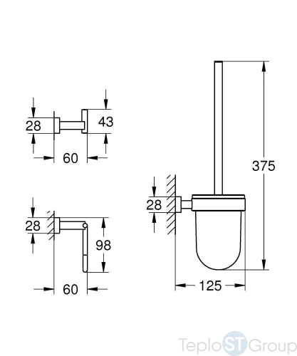 Набор аксессуаров 3 предмета: Ершик, держатель бумаги, крючок Grohe Essentials Cube 40757001 хром - купить с доставкой по России фото 3