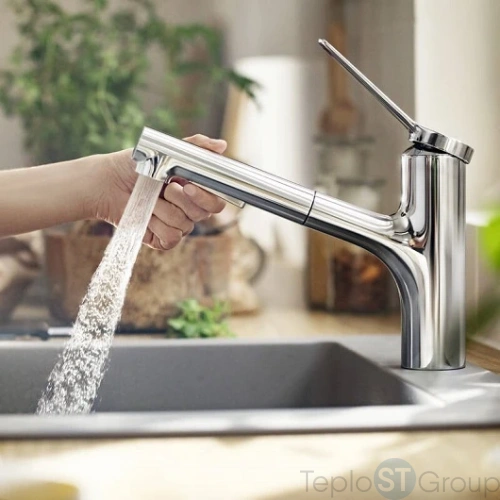 Кухонный смеситель Hansgrohe Zesis M33 74800000 с выдвижным изливом - купить оптом у дилера TeploSTGroup по всей России ✅ ☎ 8 (800) 600-96-13 фото 4