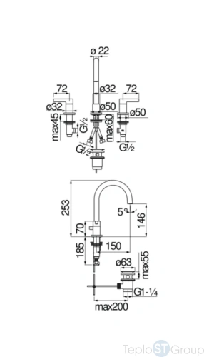 Смеситель для раковины Nobili Lira LR116211/1T1BM черный, 3 отверстия - купить с доставкой по России фото 2