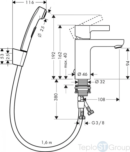 Смеситель для раковины Hansgrohe Metris S 31160000 с душем - купить с доставкой по России фото 2