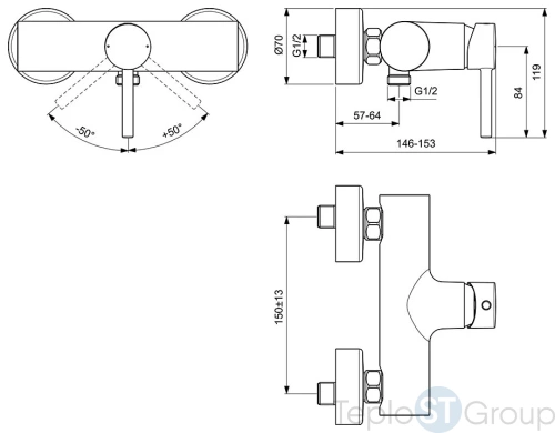 Смеситель для душа Ideal Standard CERALINE BC200XG настенный - купить оптом у дилера TeploSTGroup по всей России ✅ ☎ 8 (800) 600-96-13 фото 3