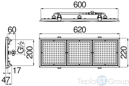 Верхний душ тройной Nobili AD139/38CCR Chrome 62x22 см, хром - купить с доставкой по России фото 3