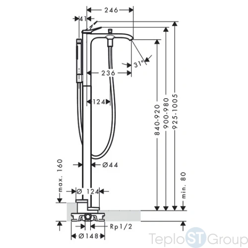 Смеситель для ванны Hansgrohe Vivenis 75445670 напольный - купить оптом у дилера TeploSTGroup по всей России ✅ ☎ 8 (800) 600-96-13 фото 4