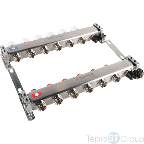 Rommer RMS-3201-000006 Rommer Коллектор из нержавеющей стали без расходомеров, с клапаном вып. воздуха и сливом 6 вых. - купить оптом с доставкой по России фото 6