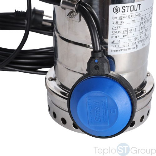 Stout SPD-0001-200450 Насос дренажный с поплавком, кабель 10 м, 230V, Q=170 л/мин, H=8,8 м - купить с доставкой по России фото 6