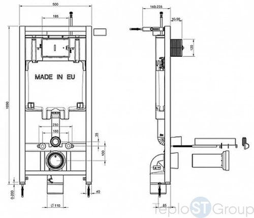 Унитаз c инсталляцией Jacob Delafon Patio Rimless E21739RU-00 сиденье дюропласт микролифт, клавиша хром - купить с доставкой по России фото 5