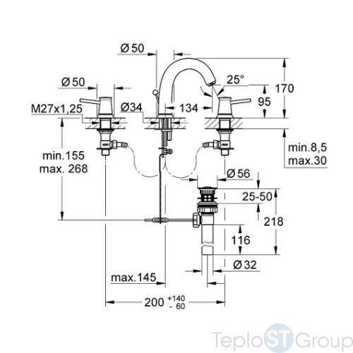 Смеситель для раковины GROHE BauClassic 20470000 двухвентильный, с донным клапаном, хром - купить оптом у дилера TeploSTGroup по всей России ✅ ☎ 8 (800) 600-96-13 фото 3