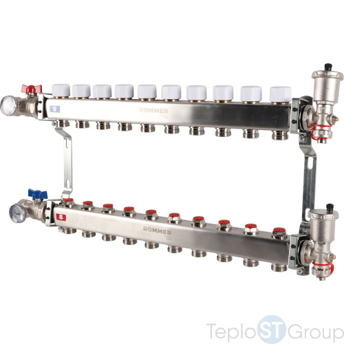 Rommer RMS-3210-000010 Rommer Коллектор из нержавеющей стали в сборе без расходомеров 10 вых. - купить оптом с доставкой по России фото 2