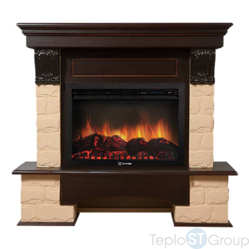 Портал Firelight Forte 25U (угловой) камень бежевый, шпон темный дуб - купить оптом с доставкой по России