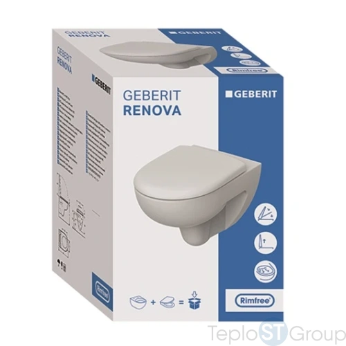 Унитаз подвесной с сиденьем Geberit Renova Rimfree 500.801.00.1 безободковый - купить с доставкой по России фото 5