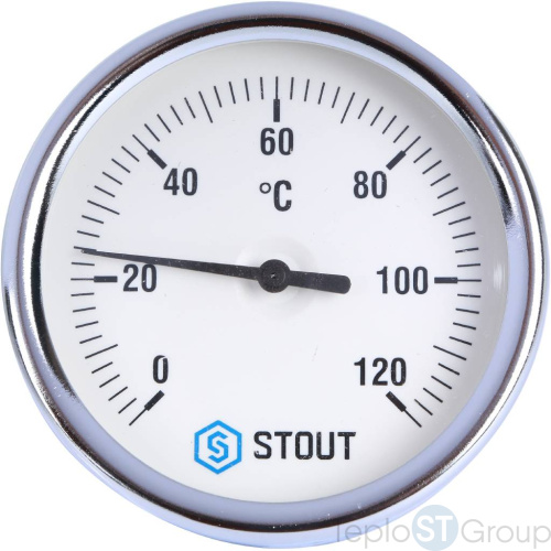 Stout SIM-003 Термометр биметаллический с погружной гильзой. Корпус Dn 80 мм, гильза 50 мм, резьба с самоуплотнением 1/2", 0...120°С - купить с доставкой по России фото 2