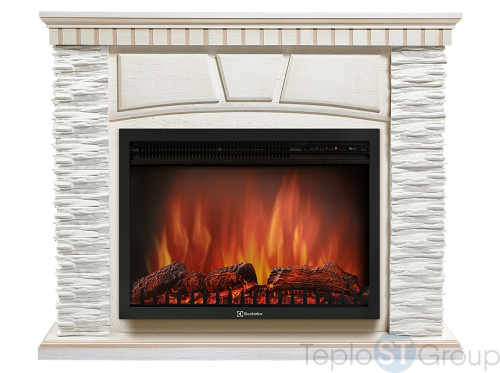 Портал Firelight Porto 25U (угловой) камень белый, шпон белёный дуб - купить оптом с доставкой по России