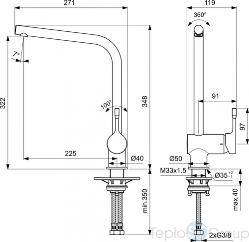 Смеситель для кухонной мойки Ideal Standard CERALINE BC174XG с высоким трубчатым поворотным изливом - купить с доставкой по России фото 2